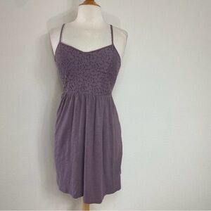 Vintage Y2K American Eagle Purple Lace Smock Back Racerback Cotton Mini Dress XS
